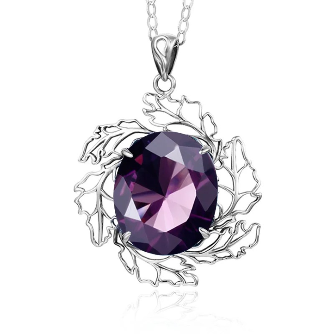 Amethyst Forest Leaf Sterling Silver Pendant