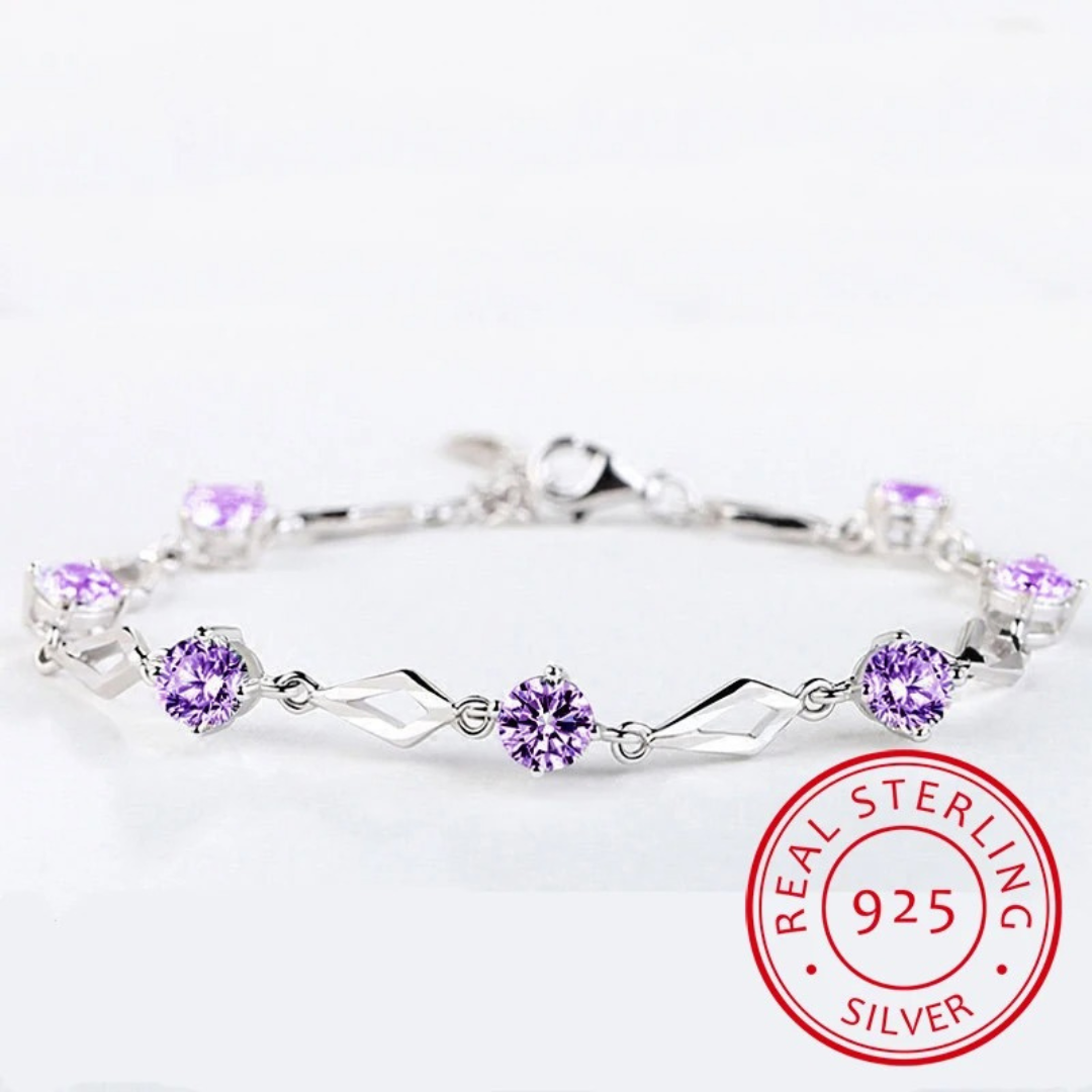 Purple Crystal Zigzag Tennis Bracelet - 925 Silver