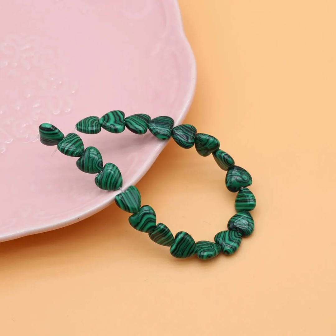 Malachite Heart Charm Beads