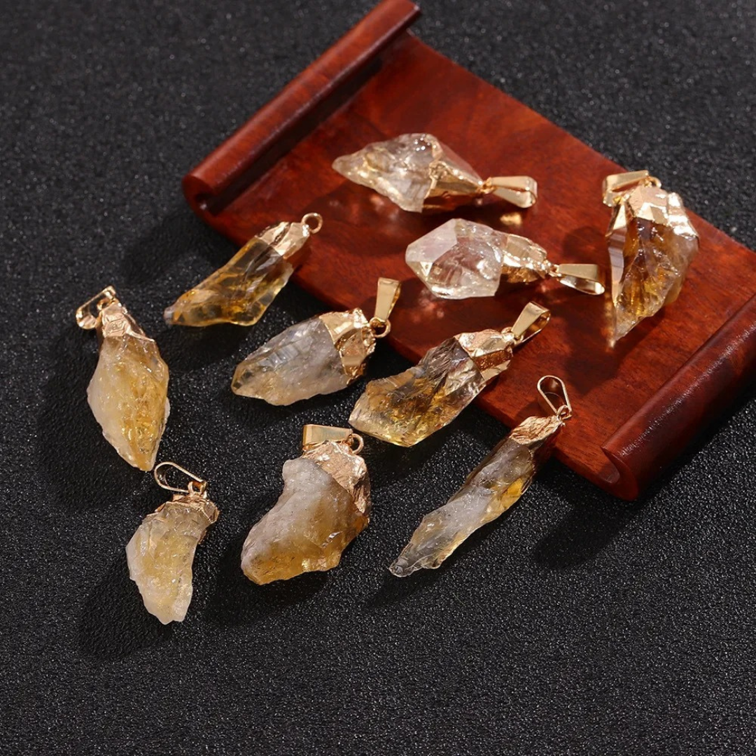 Citrine Crystal Pendant with 18K Gold Plated Cap