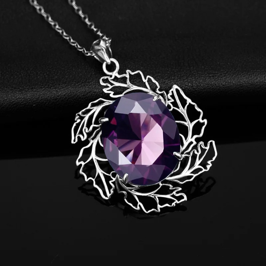 Amethyst Forest Leaf Sterling Silver Pendant