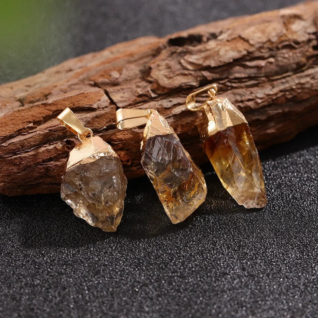 Citrine Crystal Pendant with 18K Gold Plated Cap