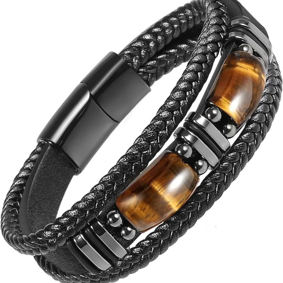 Men's Tiger Eye & Leather Wrap Bracelet