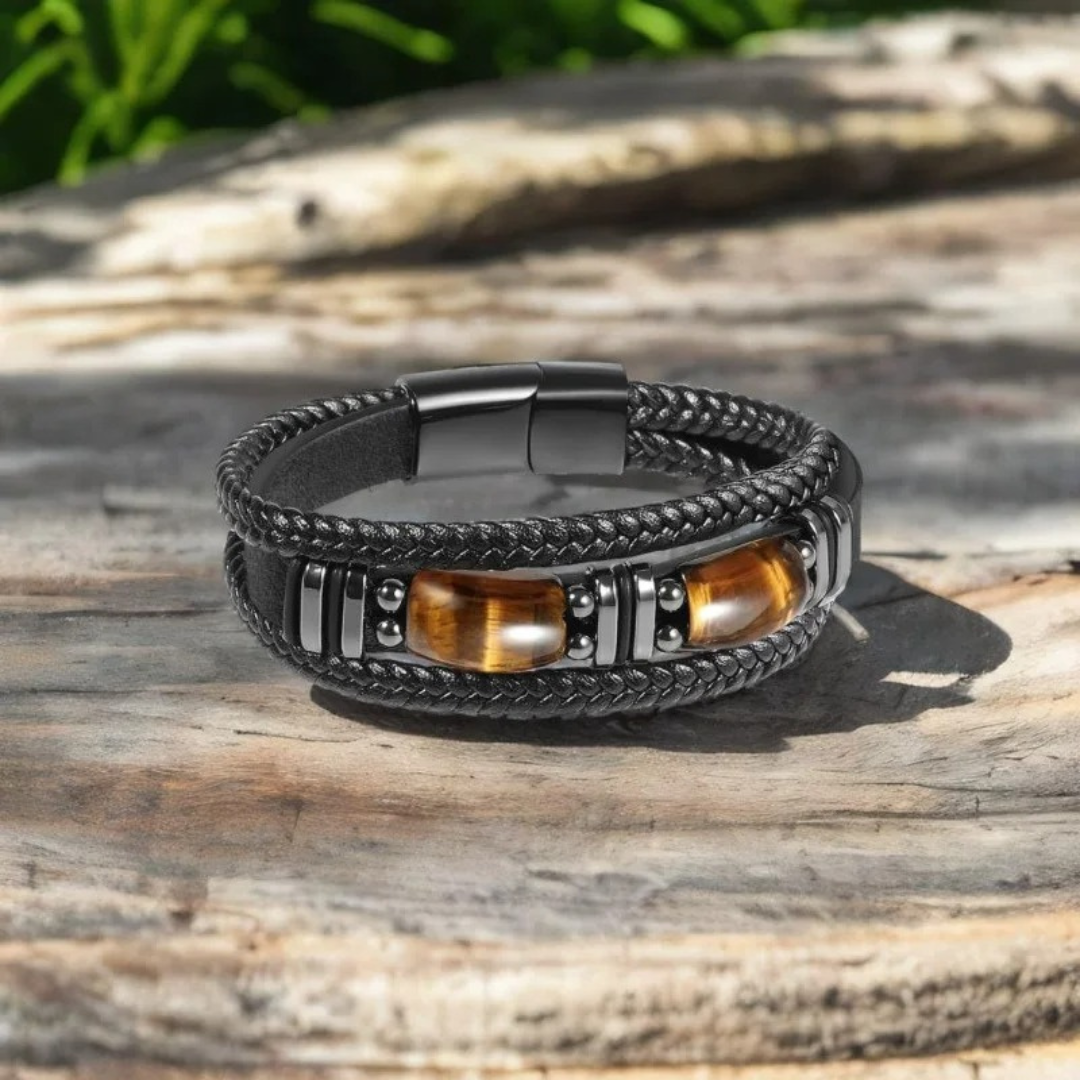 Men's Tiger Eye & Leather Wrap Bracelet