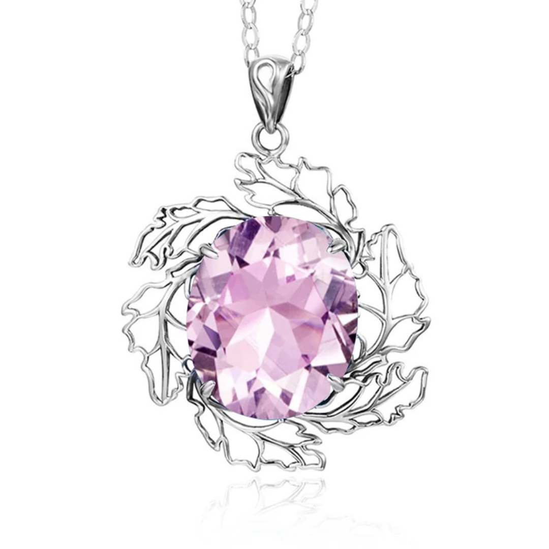 Amethyst Forest Leaf Sterling Silver Pendant