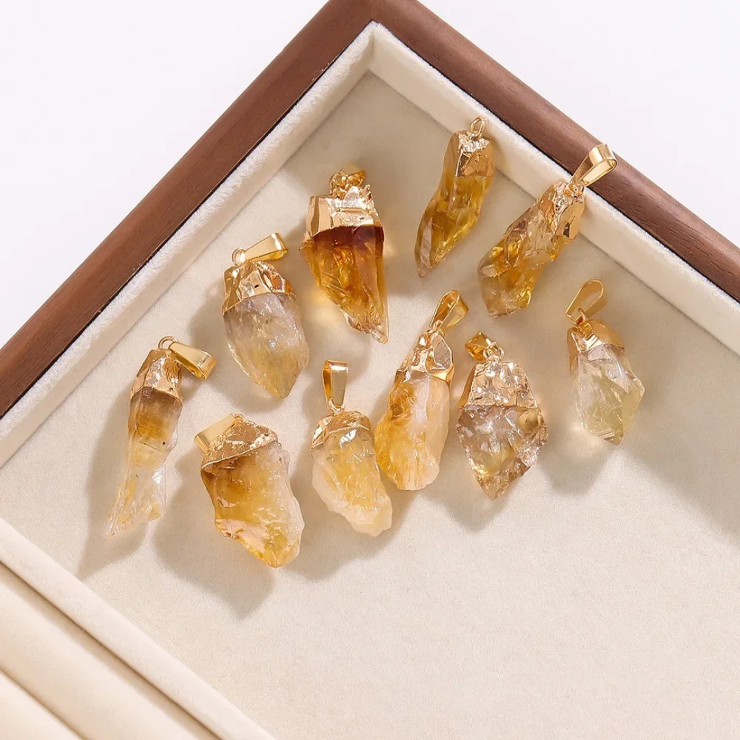 Citrine Crystal Pendant with 18K Gold Plated Cap