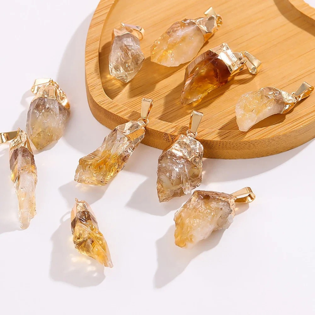 Citrine Crystal Pendant with 18K Gold Plated Cap