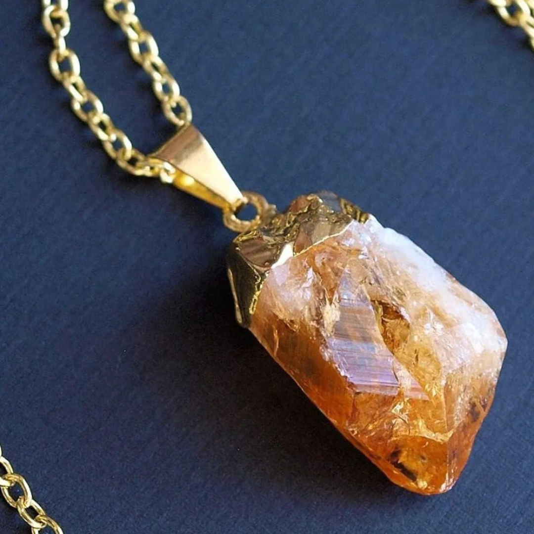 Citrine Crystal Pendant with 18K Gold Plated Cap