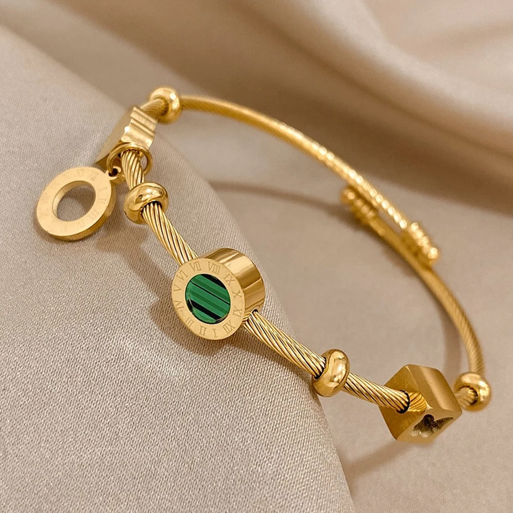 Gold Malachite Cable Bracelet