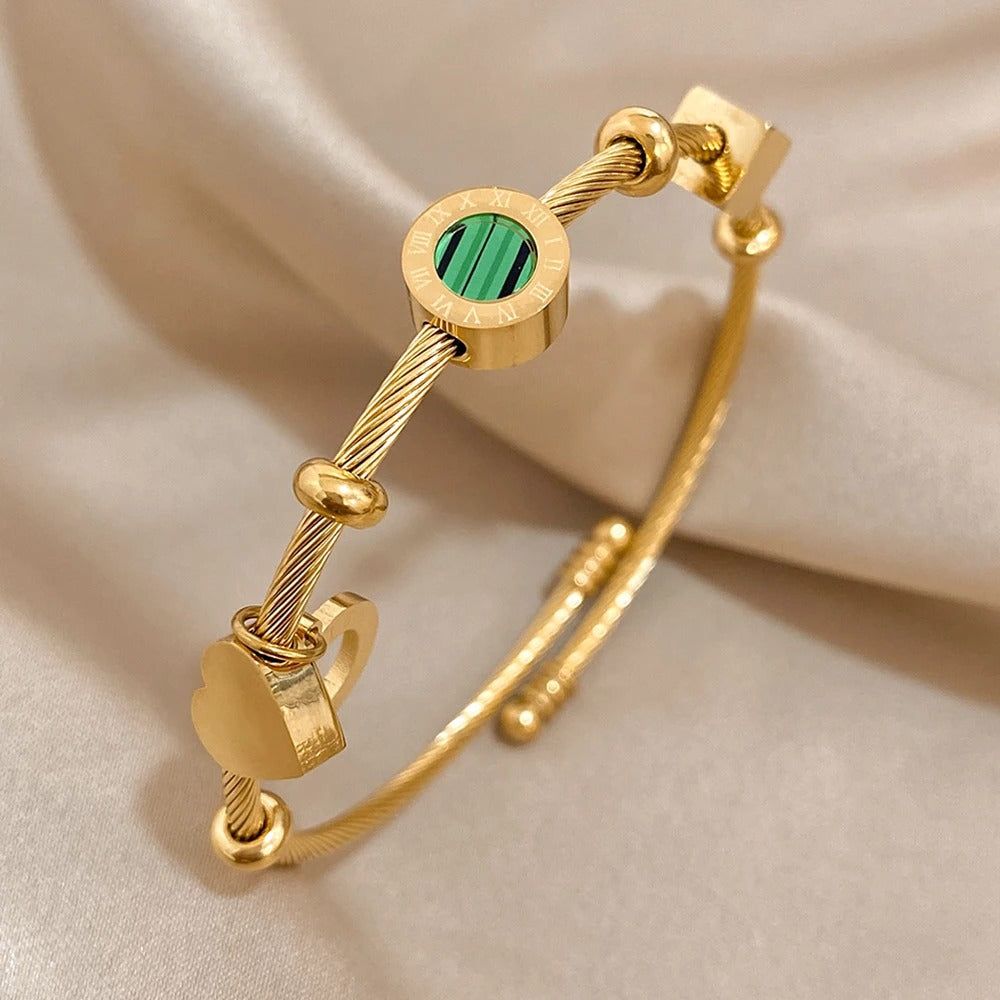 Gold Malachite Cable Bracelet