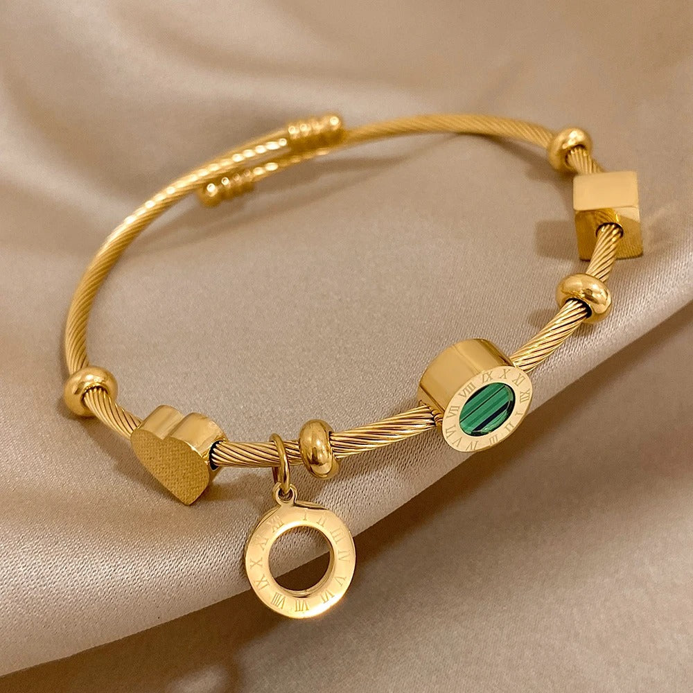 Gold Malachite Cable Bracelet