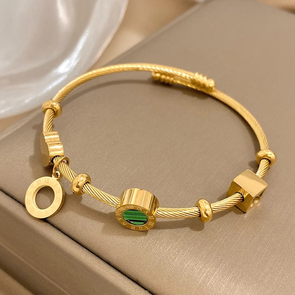 Gold Malachite Cable Bracelet