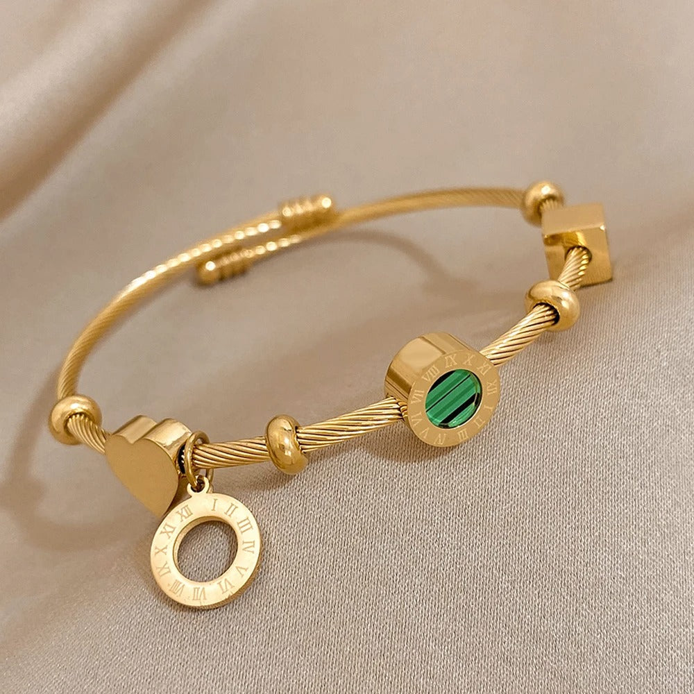 Gold Malachite Cable Bracelet