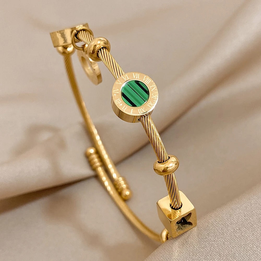 Gold Malachite Cable Bracelet